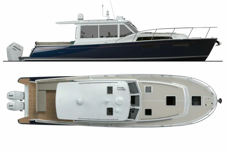 Slide: The Image of Luxury MJM 47R yacht interior, 2026 model, featuring sleek design and spacious seating. - 4