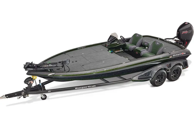 The Image of 2026 Ranger Z521 boat in showroom, featuring sleek design and vibrant green accents. - 0
