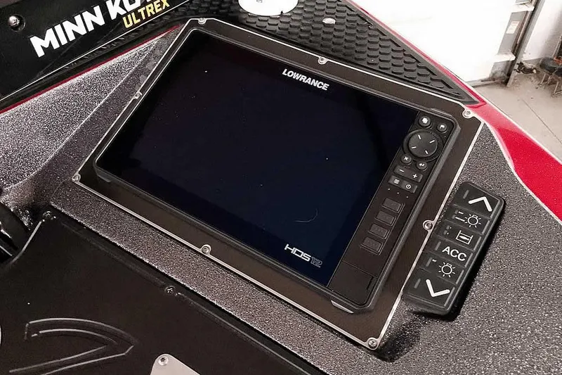 Slide: The Image of Lowrance HDS-12 fishfinder on 2021 Ranger Z520L boat dashboard with Minn Kota Ultrex. - 45