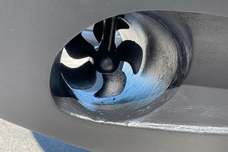 Slide: The Image of Close-up of a 2013 Carver C34 boat propeller in a tunnel thruster. - 45