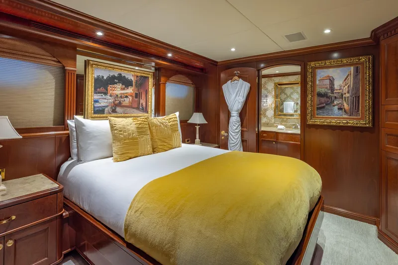 Slide: The Image of Luxurious bedroom on 2001 TRINITY Tri-Deck MY yacht with elegant decor and artwork. - 14