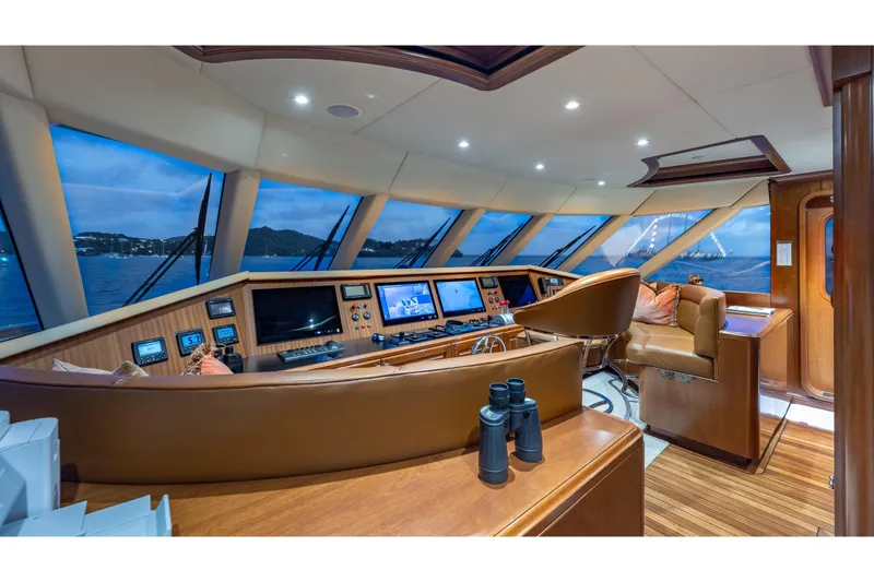 Slide: The Image of Luxurious 2001 TRINITY Tri-Deck MY yacht interior with panoramic windows and advanced navigation equipment. - 20