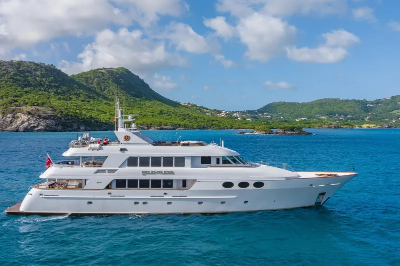 Slide: The Image of Luxurious 2001 TRINITY Tri-Deck MY yacht cruising in scenic blue waters. - 47