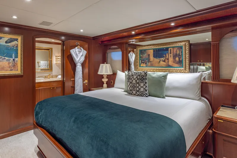 Slide: The Image of Luxurious bedroom on 2001 TRINITY Tri-Deck MY yacht with elegant decor and artwork. - 16