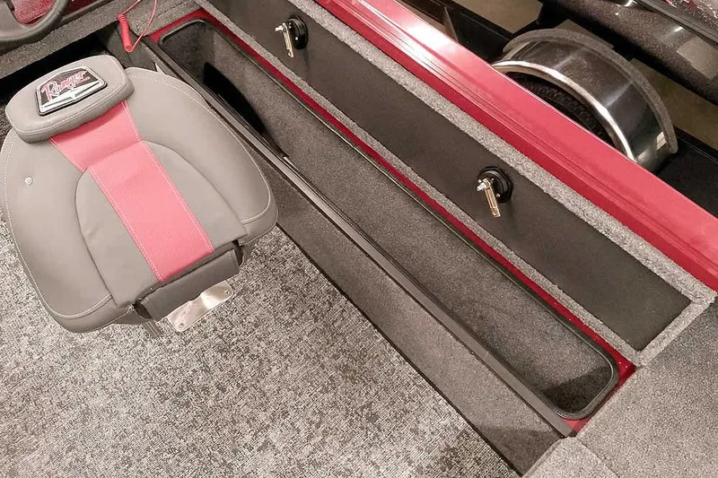 Slide: The Image of Interior of 2026 Ranger Aluminum VS1665 SC boat with seating and storage compartments. - 20