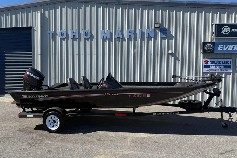 The Image of 2015 Ranger RT178C boat at Toho Marine dealership, featuring Evinrude engine. - 0