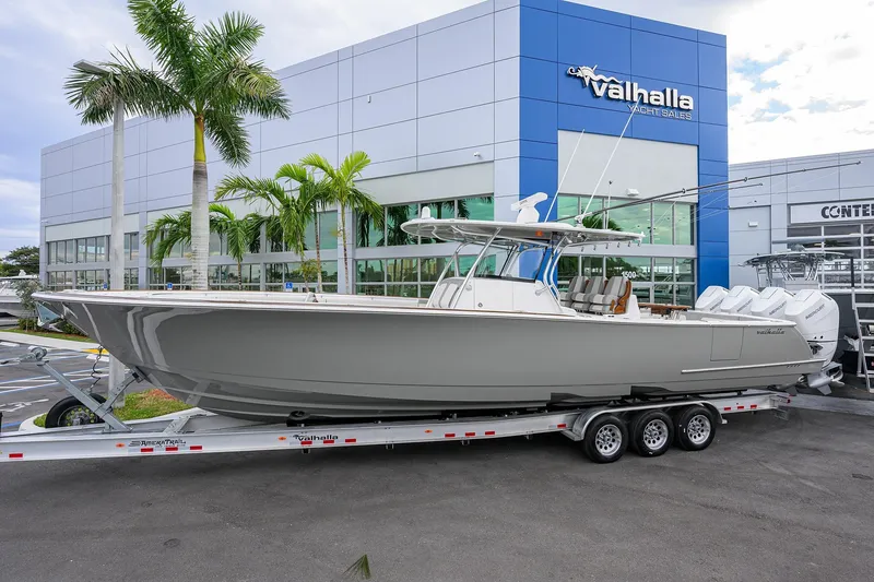 The Image of 2025 Valhalla Boatworks V-41 on trailer outside Valhalla Yacht Sales building. - 1