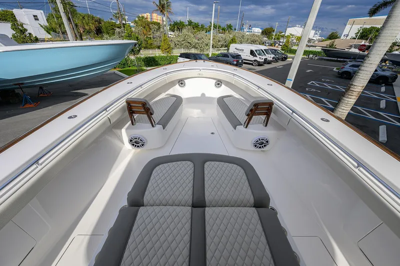 Slide: The Image of 2025 Valhalla Boatworks V-41 interior with luxurious seating and modern design. - 14