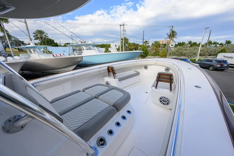 Slide: The Image of 2025 Valhalla Boatworks V-41 luxury boat with spacious seating and sleek design. - 17