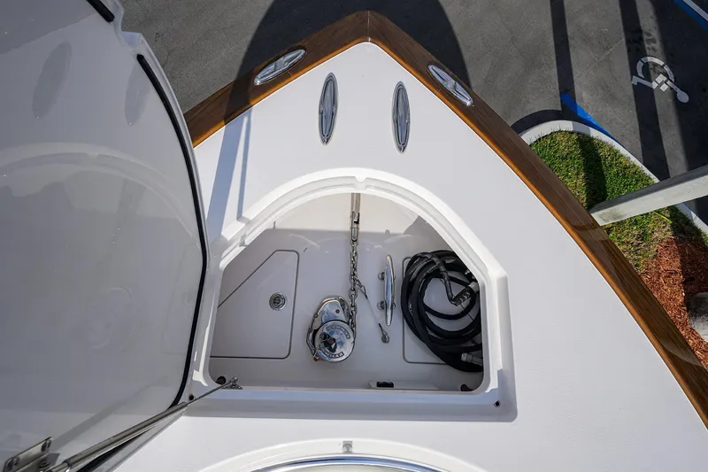 Slide: The Image of 2025 Valhalla Boatworks V-41 anchor locker with chain and rope storage. - 18