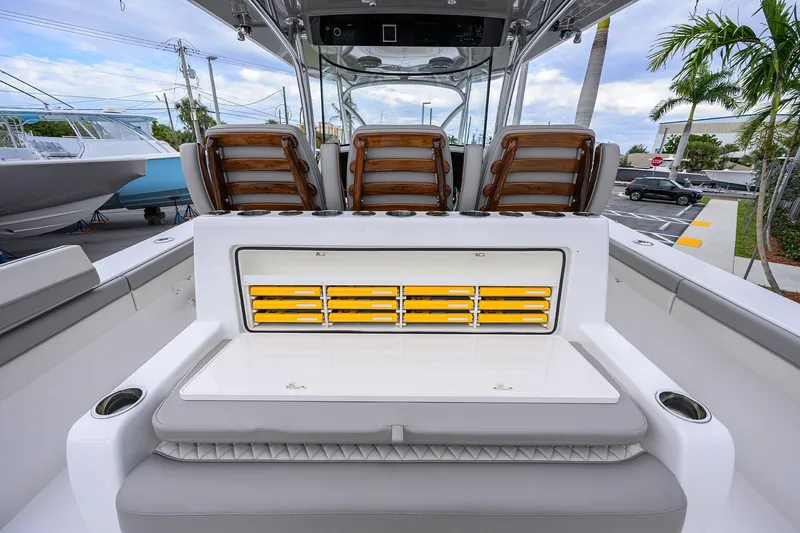 Slide: The Image of 2025 Valhalla Boatworks V-41 interior with seating and storage compartments. - 32