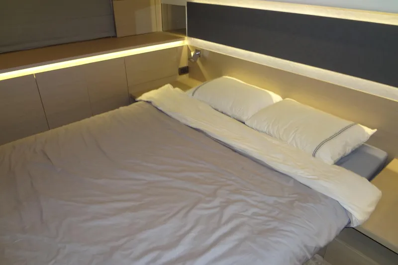 Slide: The Image of Interior of 2023 Prestige 420S yacht bathroom with modern sink and towel. - 60