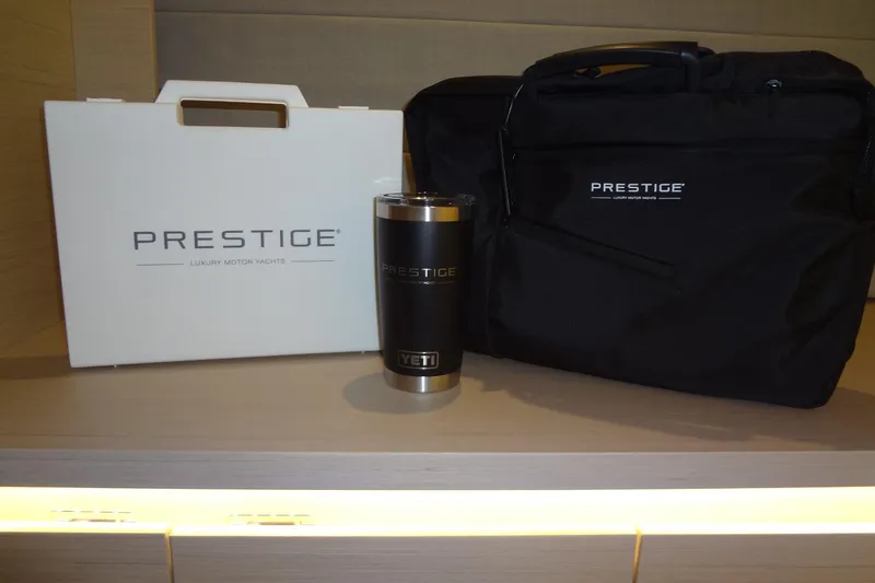 Slide: The Image of Modern bedroom interior in 2023 Prestige 420S yacht, featuring sleek design and ambient lighting. - 66