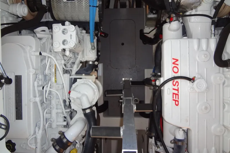 Slide: The Image of Modern bedroom interior in 2023 Prestige 420S yacht with TV and sleek cabinetry. - 67