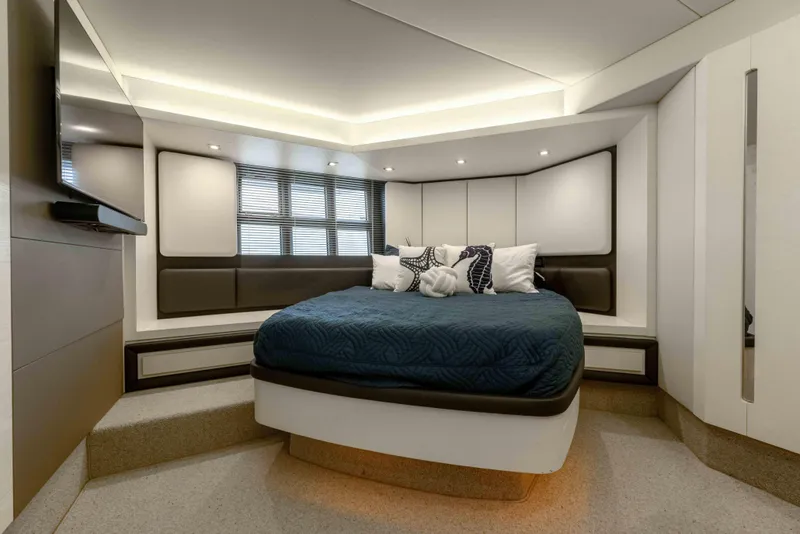 Slide: The Image of Luxurious bedroom interior of 2015 Azimut 55S yacht with modern design and cozy bedding. - 10