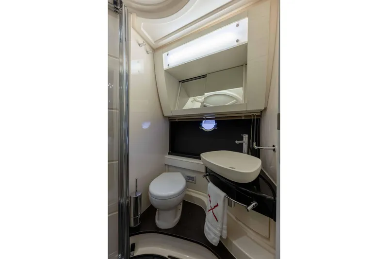 Slide: The Image of Luxurious bathroom in 2015 Azimut 55S yacht with modern fixtures and elegant design. - 30