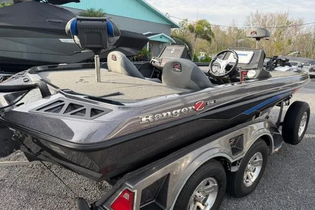 Slide: The Image of 2022 Ranger Z518 Tournament Elite fishing boat with dual console and trailer. - 4