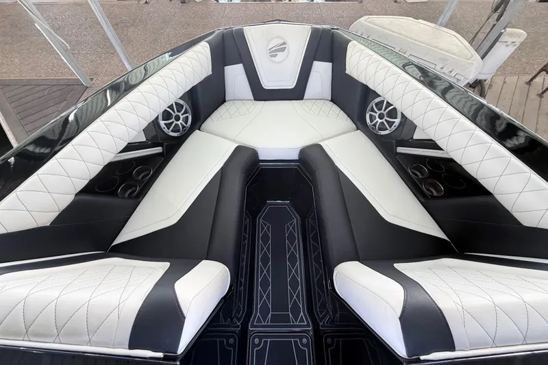 Slide: The Image of Luxurious interior of 2021 Tigé 23ZX boat with stylish seating and advanced audio system. - 21