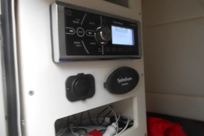 Slide: The Image of Control panel of a 2019 Monterey 298SS Super Sport boat with audio system. - 12