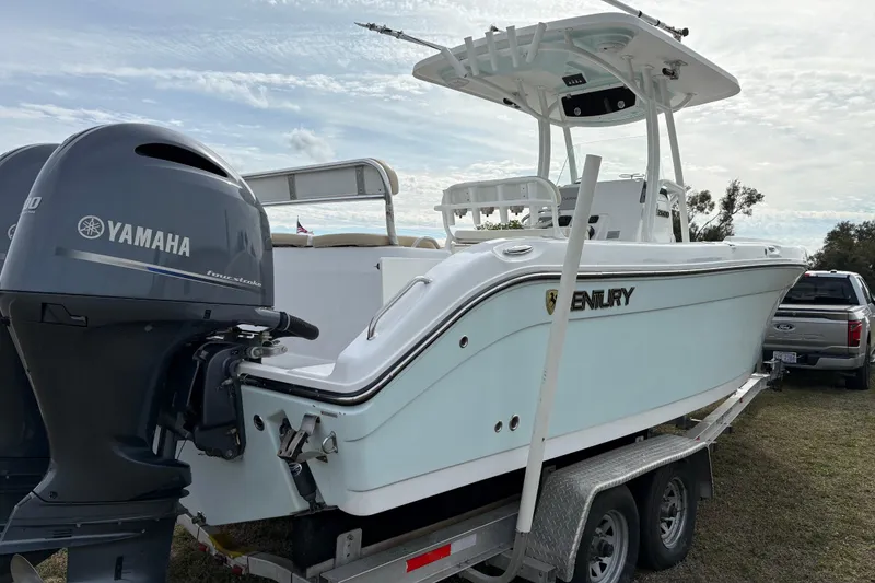 Slide: The Image of 2022 Century 2600 Center Console boat with Yamaha engine on trailer. - 4