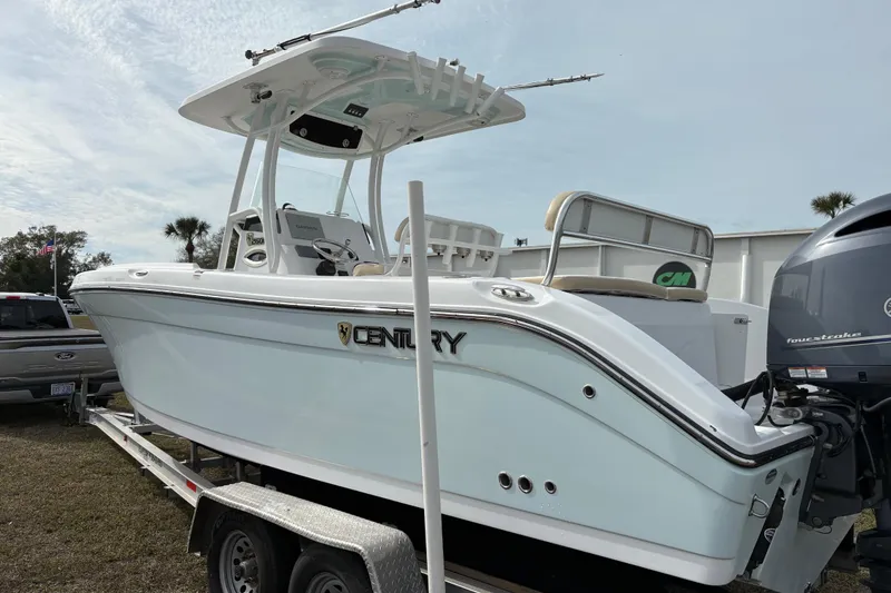 Slide: The Image of 2022 Century 2600 Center Console boat on trailer, ready for transport. - 8