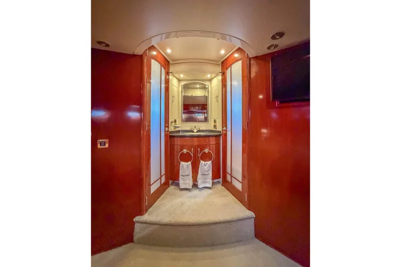 Slide: The Image of Luxurious interior of 2005 Carver 570 Voyager Pilothouse yacht bathroom. - 34