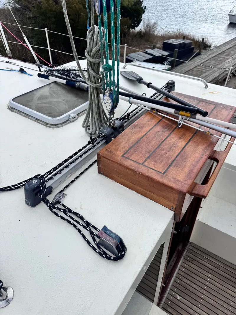 Slide: The Image of Deck of a 1999 Bruce Roberts 64 Custom Steel Cruiser. - 12