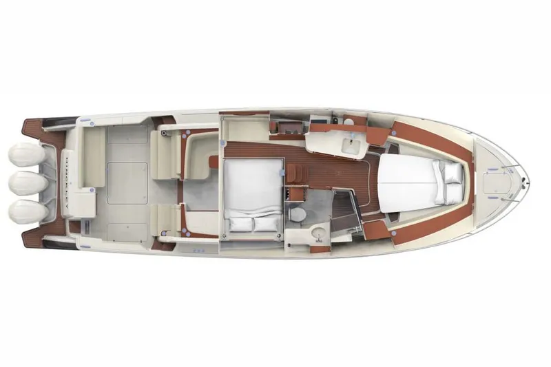 Slide: The Image of Manufacturer Provided Image: Top view of 2021 Hinckley Sport Boats 40x layout with triple outboard engines. - 30