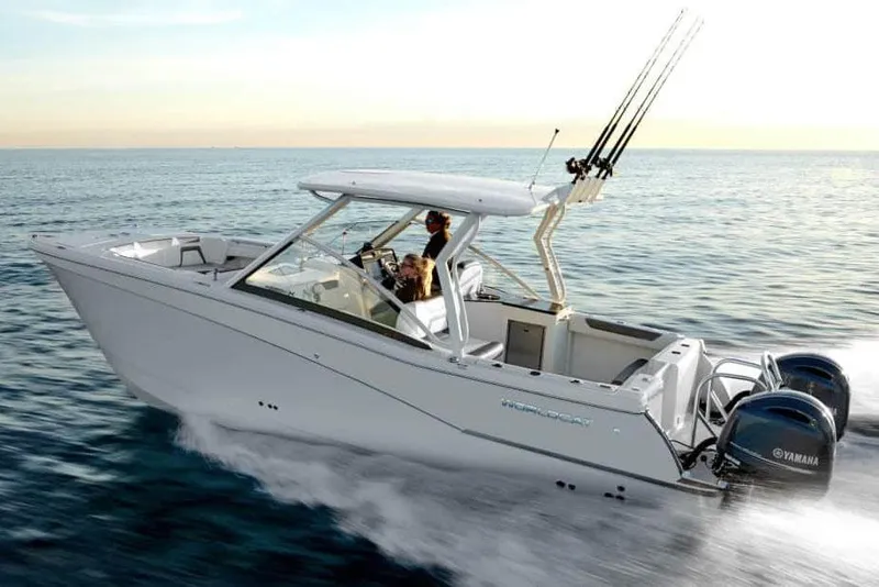 Slide: The Image of Manufacturer Provided Image: 2026 World Cat 280 DC-X cruising on open water, featuring dual Yamaha engines. - 3