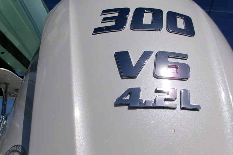 Slide: The Image of Close-up of 300 V6 4.2L engine on 2026 Sportsman Masters 247 Bay Boat. - 3