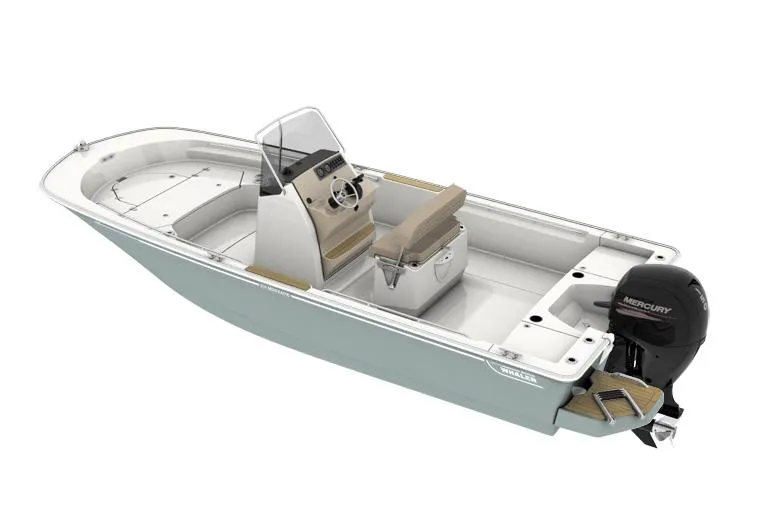 Slide: The Image of Manufacturer Provided Image: 2026 Boston Whaler 210 Montauk boat with Mercury engine, sleek design, and spacious interior. - 21
