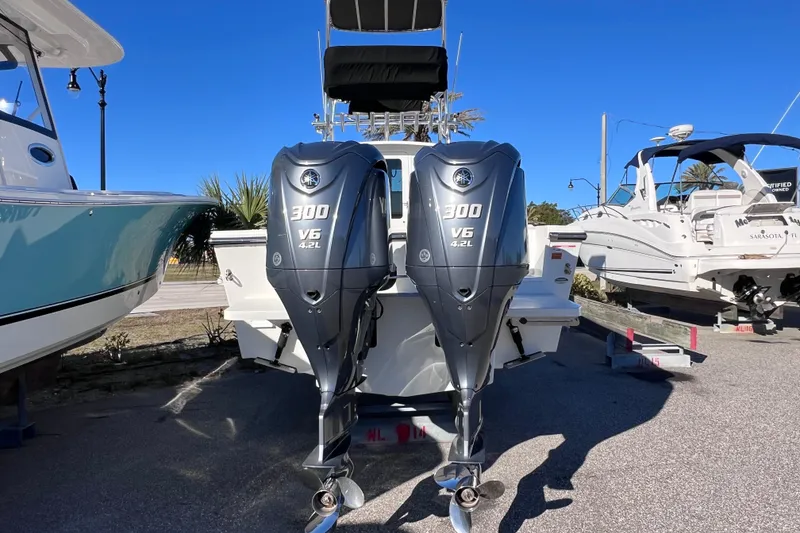 Slide: The Image of 2023 Parker 2820 XLD Sport Cabin with dual 300 V6 outboard engines. - 11