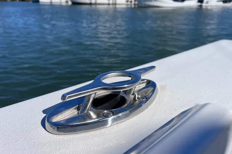 Slide: The Image of Close-up of a cleat on a 2023 Parker 2820 XLD Sport Cabin boat. - 39