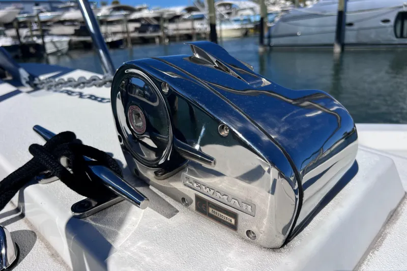Slide: The Image of Chrome winch on 2023 Parker 2820 XLD Sport Cabin boat, docked at marina. - 51