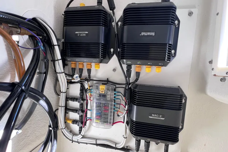 Slide: The Image of Electrical system in 2023 Parker 2820 XLD Sport Cabin boat, featuring wiring and components. - 72