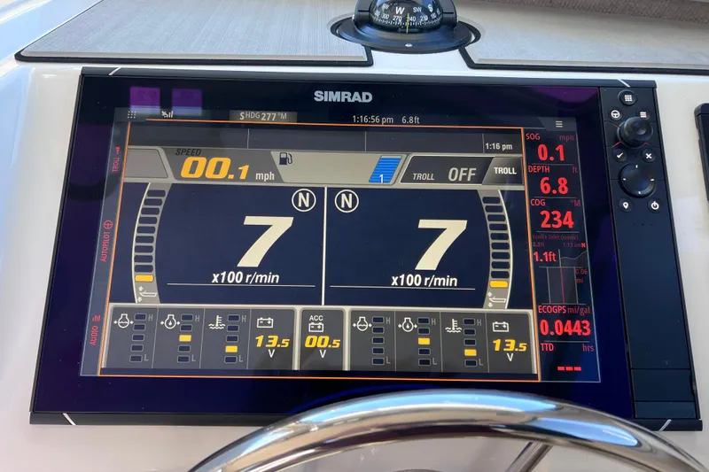 Slide: The Image of Simrad display on 2023 Parker 2820 XLD Sport Cabin showing speed and engine data. - 89