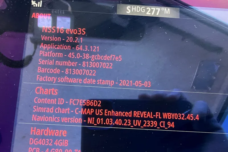 Slide: The Image of Display screen showing NSS16 evo3S system details on a 2023 Parker 2820 XLD Sport Cabin. - 92