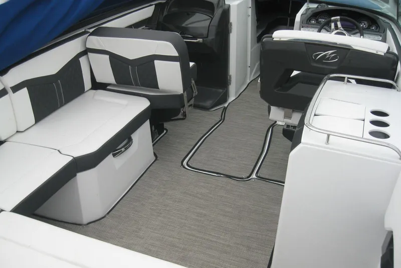 Slide: The Image of 2024 Monterey 275SS Super Sport boat interior with sleek seating and modern design. - 4