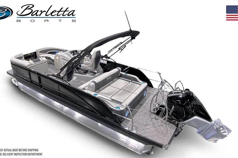 Slide: The Image of 2026 Barletta Corsa 23UC pontoon boat with sleek design and modern features. - 2