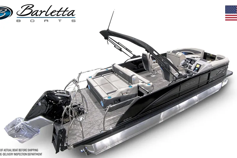 Slide: The Image of 2026 Barletta Corsa 23UC pontoon boat with sleek design and modern features. - 3