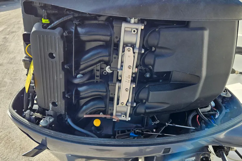 Slide: The Image of 2018 NauticStar 25 XS outboard engine close-up, showcasing internal components. - 16