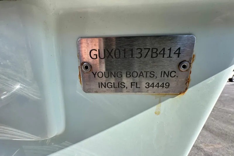 Slide: The Image of 2014 Young Boats 20 Bay Boat identification plate, Inglis, FL. - 65