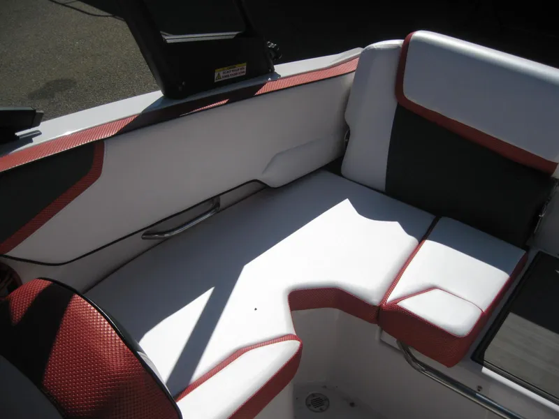 Slide: The Image of 2016 Scarab 195 HO Impulse boat interior seating with red and white upholstery. - 8