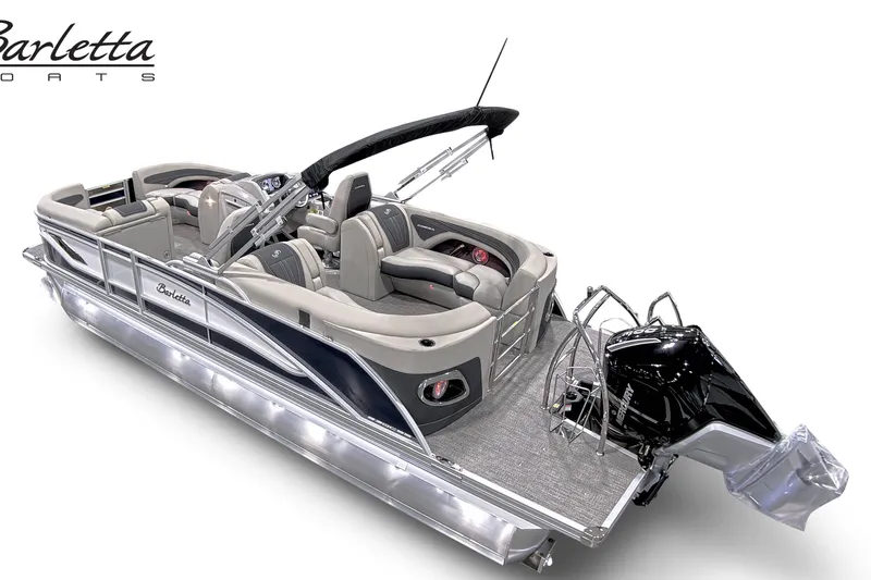 Slide: The Image of 2026 Barletta CORSA 23QCSS pontoon boat with sleek design and modern features. - 2