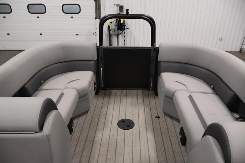 Slide: The Image of 2026 Bentley Pontoons 223 Navigator Tri-toon interior with luxurious gray seating. - 31