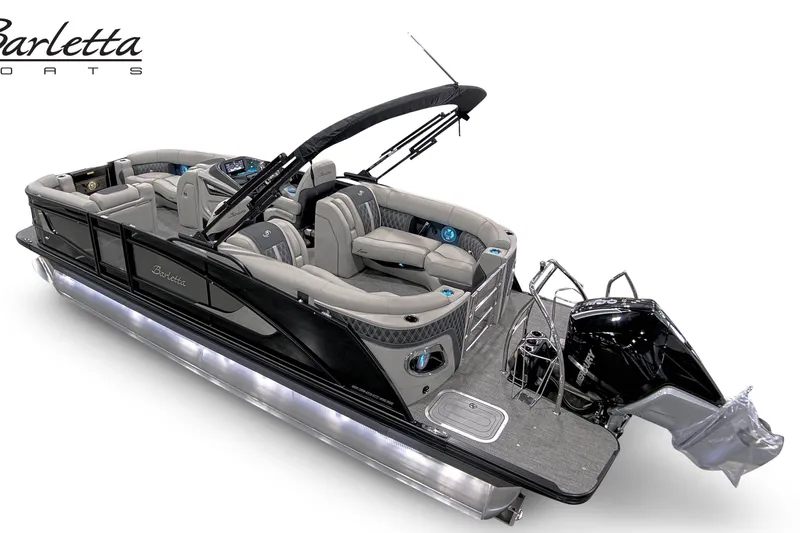 Slide: The Image of 2026 Barletta Lusso 23QCSS pontoon boat with luxurious seating and sleek design. - 2