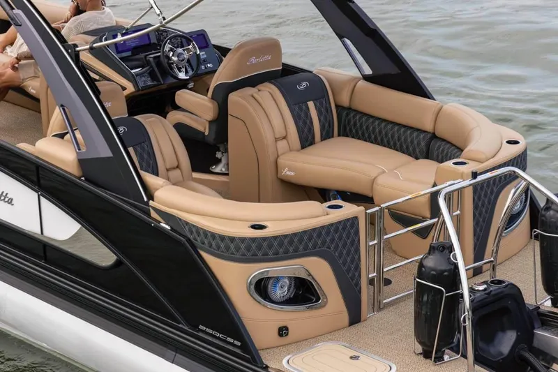 Slide: The Image of Manufacturer Provided Image: 2026 Barletta Lusso 23QCSS luxury pontoon boat interior with elegant seating. - 4