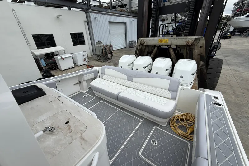 Slide: The Image of 2021 Fountain 43 NX boat interior with luxurious seating and modern design. - 28