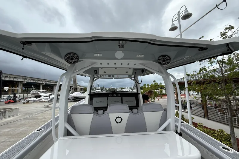 Slide: The Image of 2021 Fountain 43 NX boat interior with sleek design and modern features. - 29