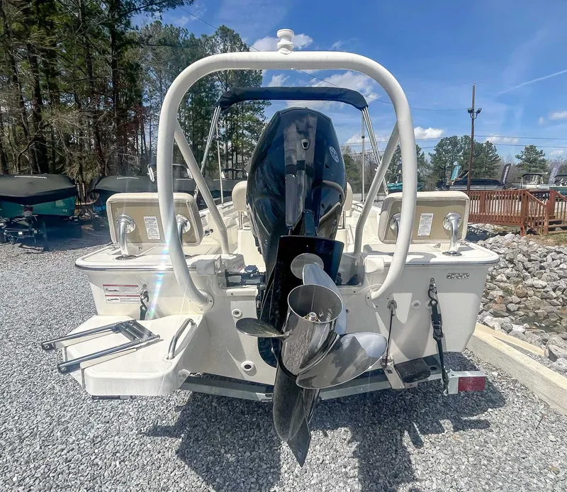 Slide: The Image of Rear view of a 2025 Boston Whaler 170 Montauk boat. - 9